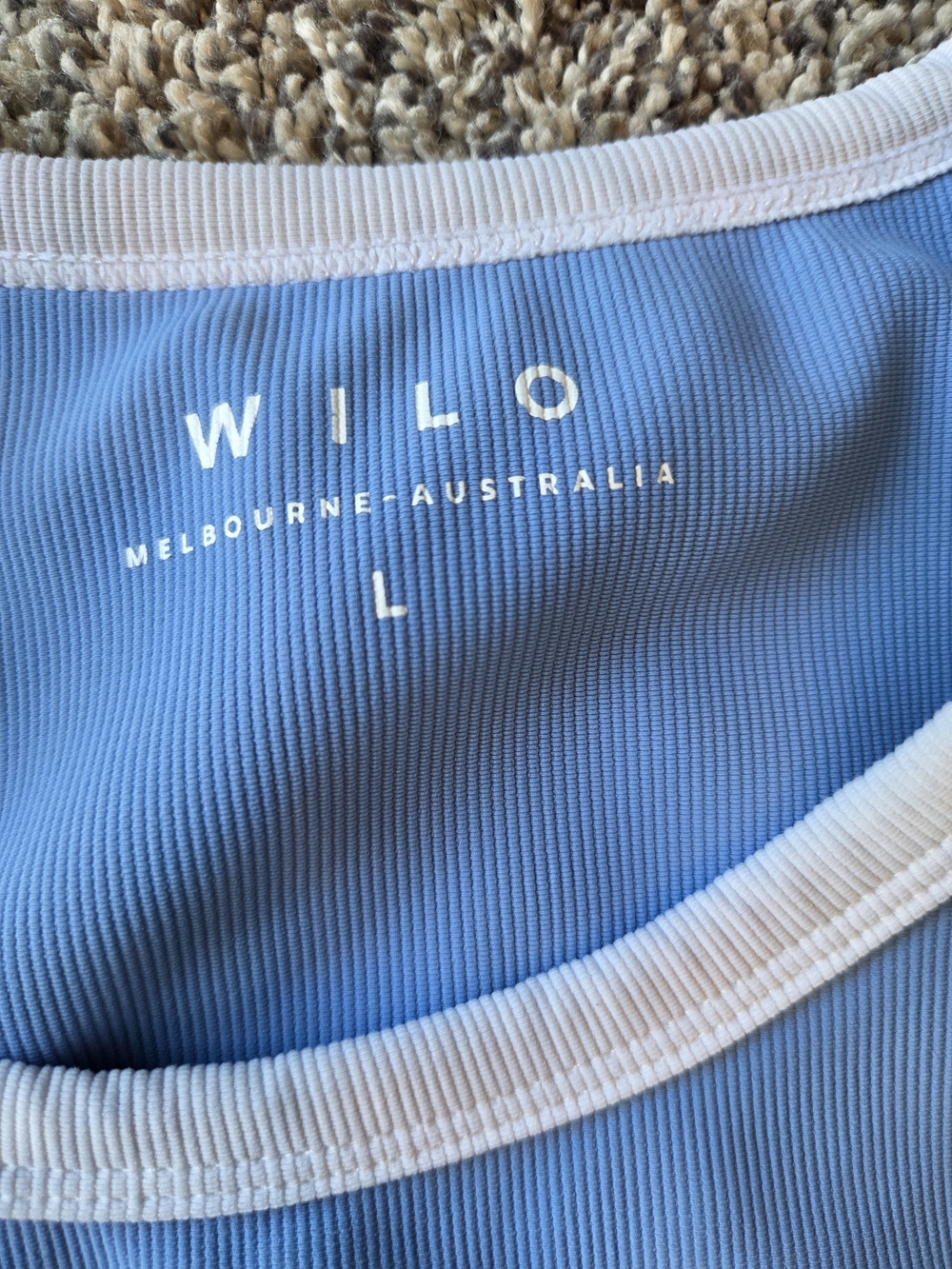 High-Waist Blue Bike Shorts with White Trim & Matching Top— Athletic Fit - Picture 2 of 7